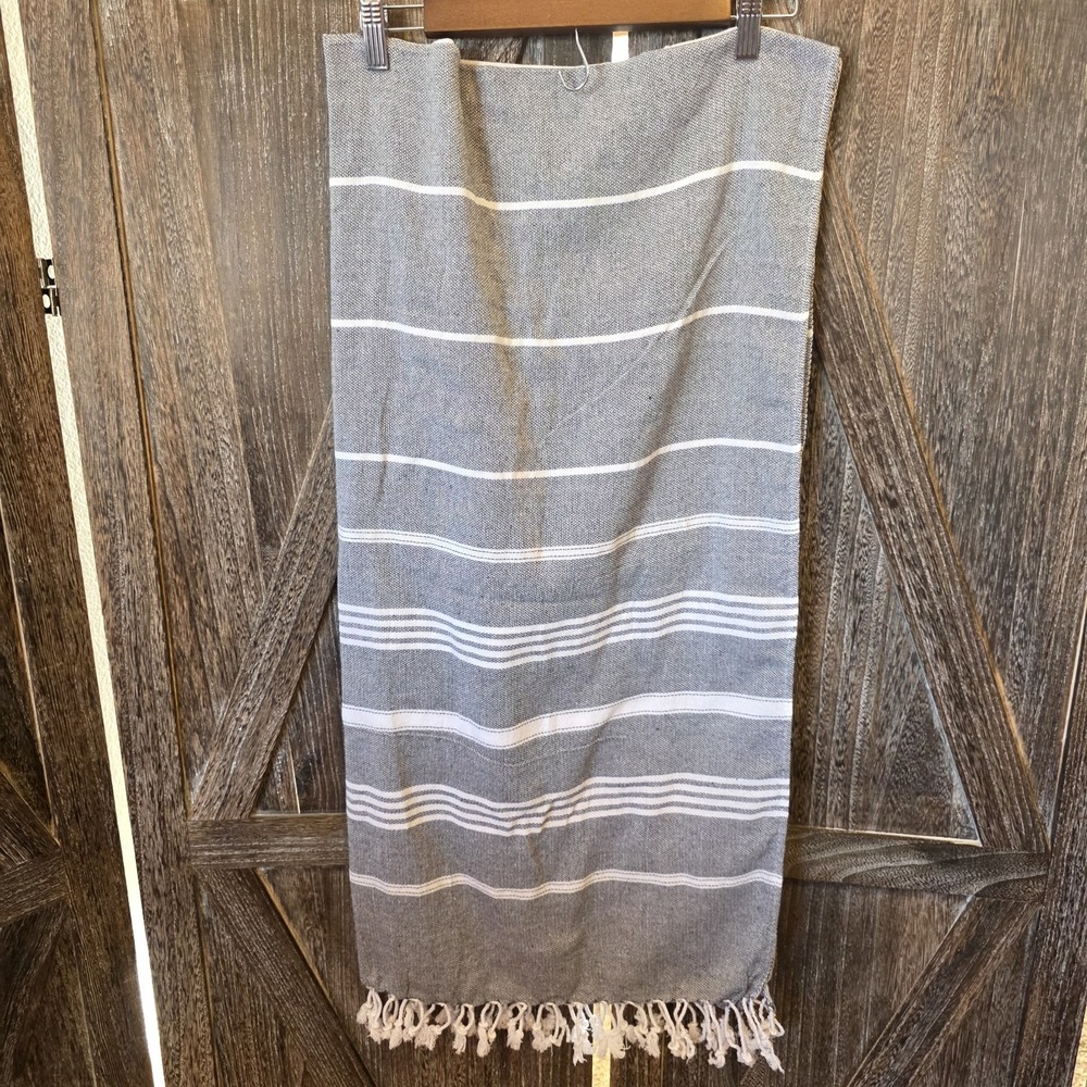 Ephesus Towels Gray & White Herringbone Stripes‎ Turkish Cotton Fringe 68" x 35"
